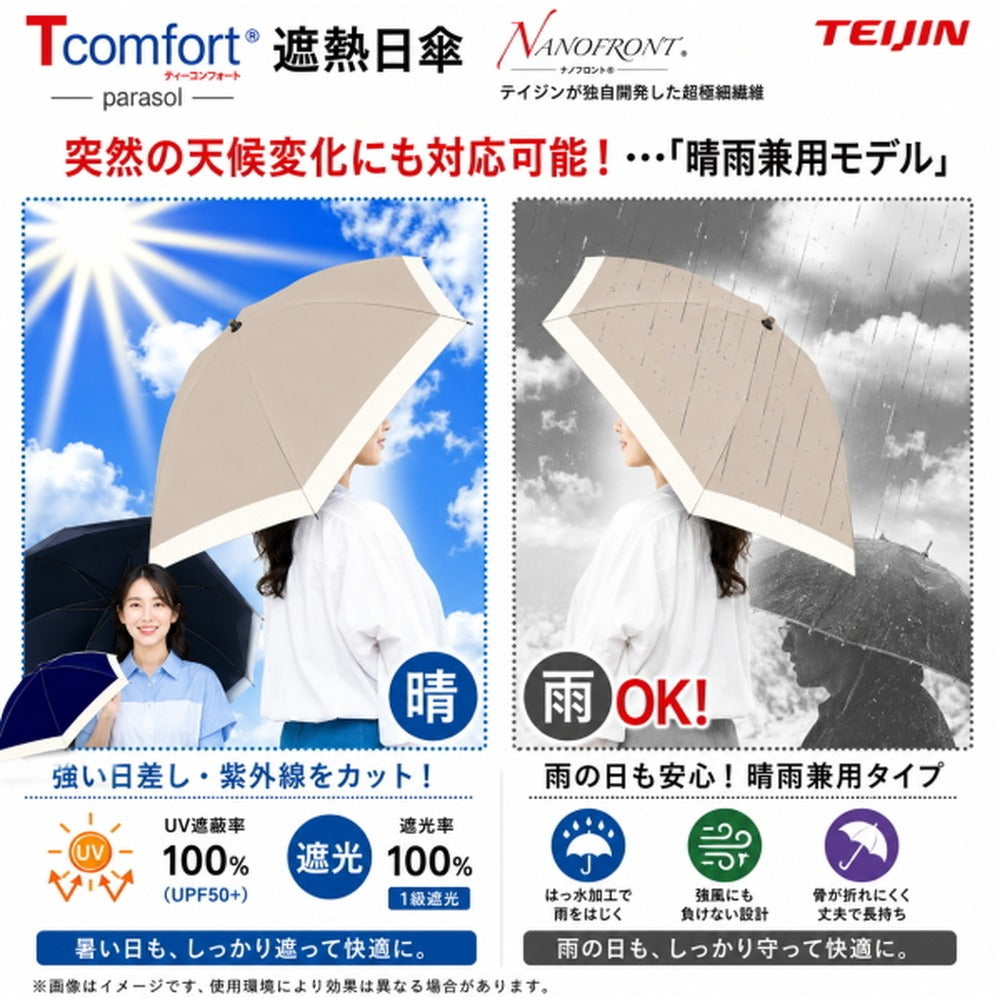 テイジン T-comfort　晴雨／男女兼用遮熱パラソル【ネイビー】