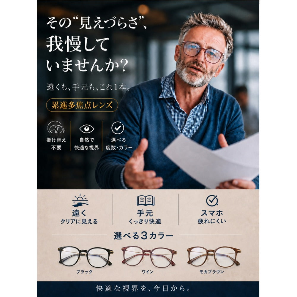 累進多焦点シニアグラス ビューフリーグラス 【ブラック／弱度 ＋0.00～＋1.50】