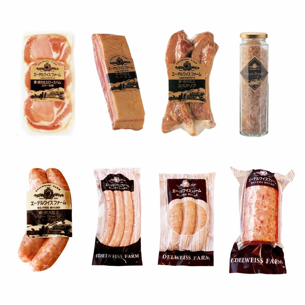【ギフトカード】北海道・誕生90余年 長期氷温熟成製法 「エーデルワイスファーム」薪・炭火仕上げべーコン・ソーセージギフト F