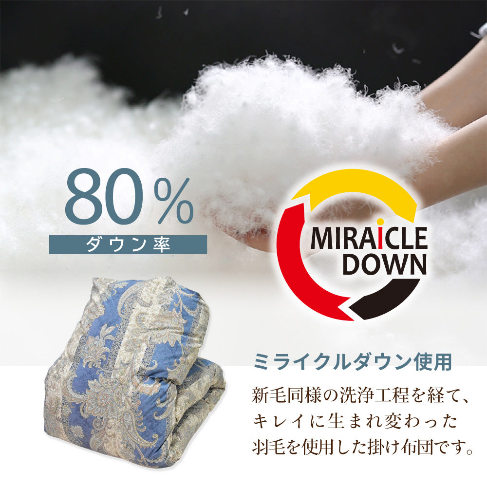 丸八真綿　ミライクルダウン羽毛掛布団80% 防ダニ加工　シングル ピンク