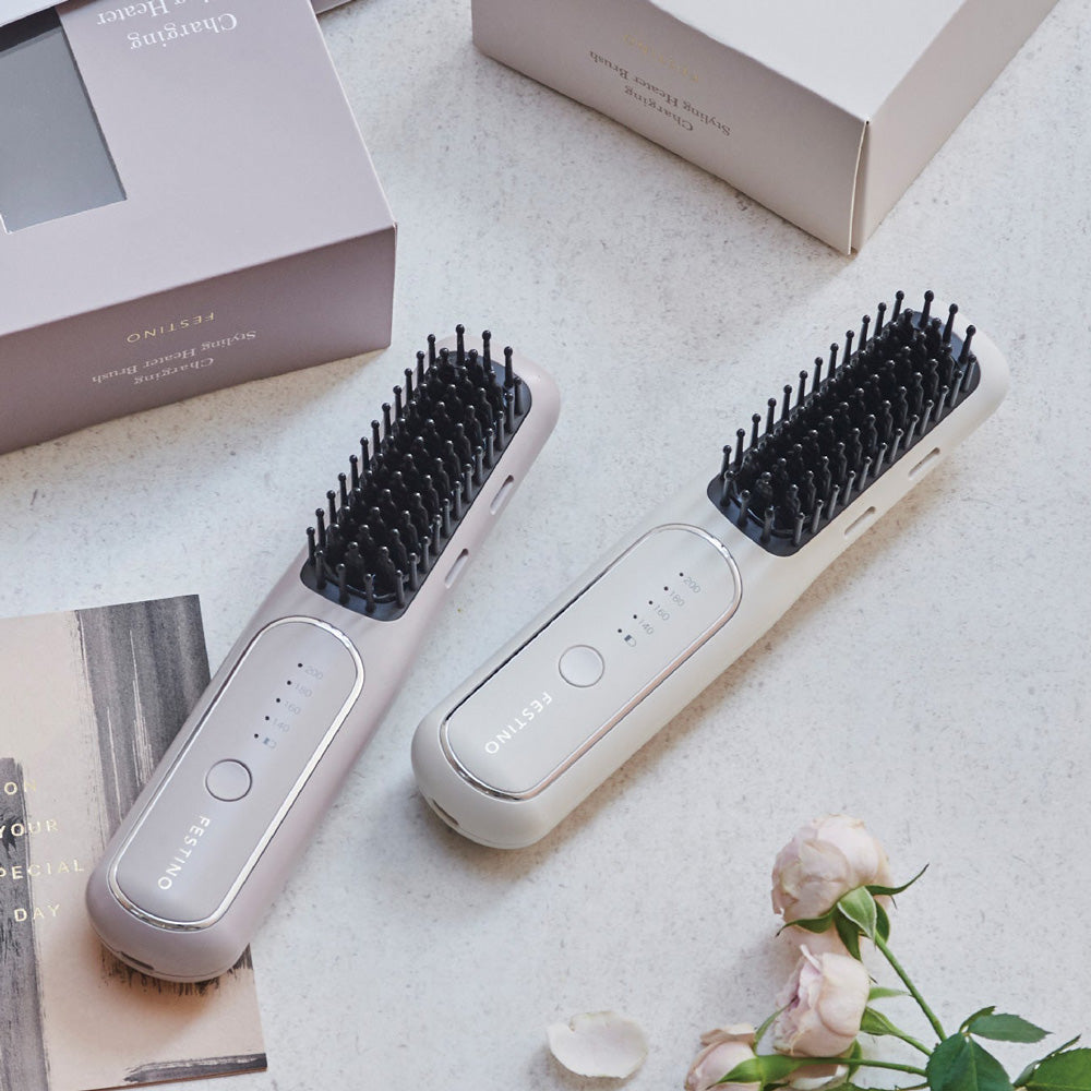 【ギフトカード】FESTINO（フェスティノ）充電式スタイリング ヒーターブラシ ホワイト